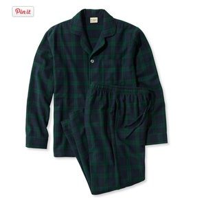 Vintage L. L. Bean Men's Scotch Plaid Flannel Pajamas in blue and green plaid